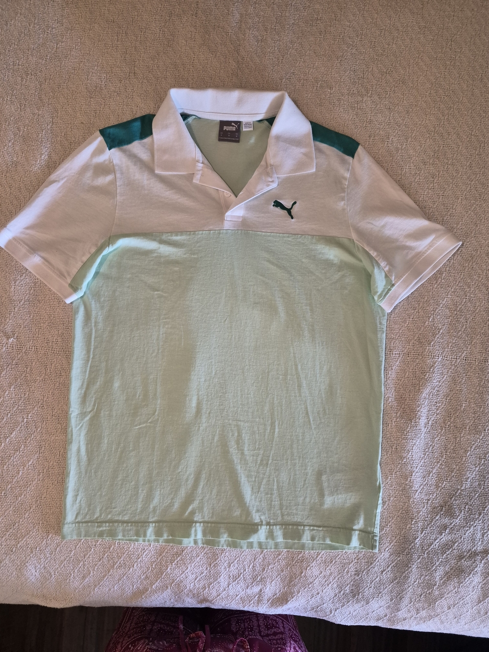 Puma Men's Essential Color Block  Light Green & White Polo Shirt Size M